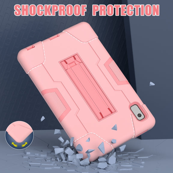 For Lenovo Tab M9 / TB-310FU Contrast Color Silicone Hybrid PC Tablet Case with Holder(Rose Gold)