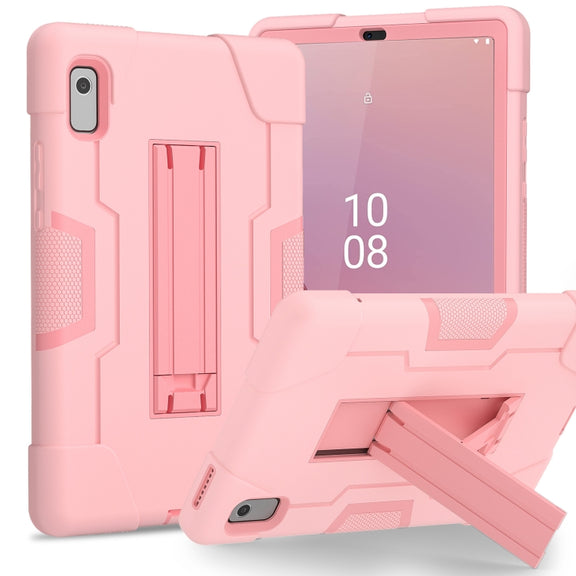 For Lenovo Tab M9 / TB-310FU Contrast Color Silicone Hybrid PC Tablet Case with Holder(Rose Gold)