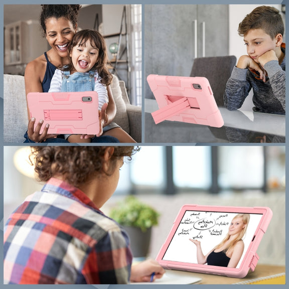 For Lenovo Tab M9 / TB-310FU Contrast Color Silicone Hybrid PC Tablet Case with Holder(Rose Gold)