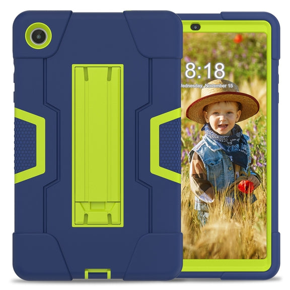 For Lenovo Tab M8 4th Gen Contrast Color Silicone Hybrid PC Tablet Case with Holder(Navy Blue Olivine)