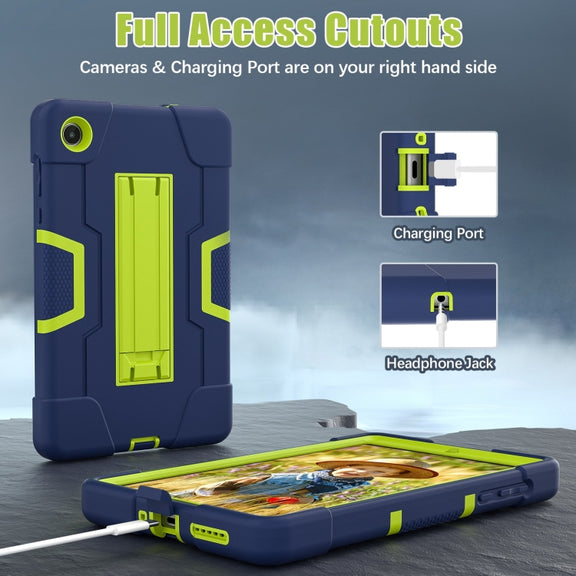 For Lenovo Tab M8 4th Gen Contrast Color Silicone Hybrid PC Tablet Case with Holder(Navy Blue Olivine)