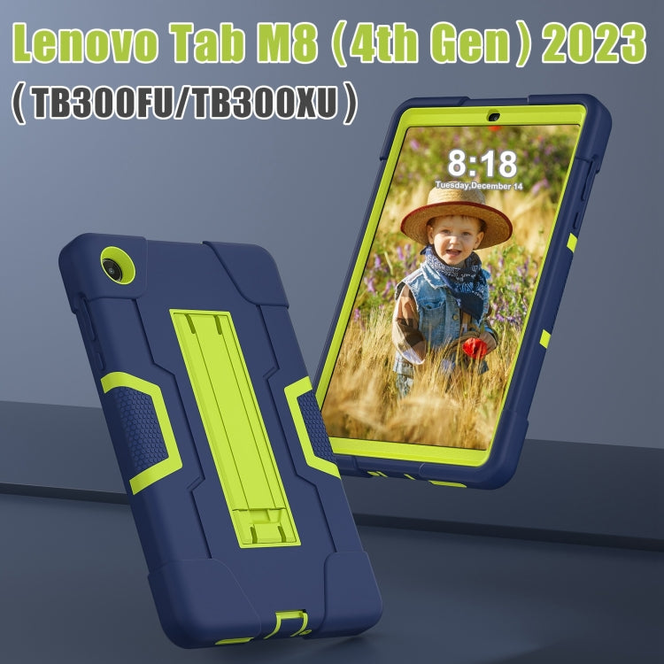 For Lenovo Tab M8 4th Gen Contrast Color Silicone Hybrid PC Tablet Case with Holder(Navy Blue Olivine)