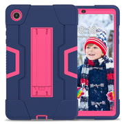For Lenovo Tab M8 4th Gen Contrast Color Silicone Hybrid PC Tablet Case with Holder(Navy Blue Rose Red)