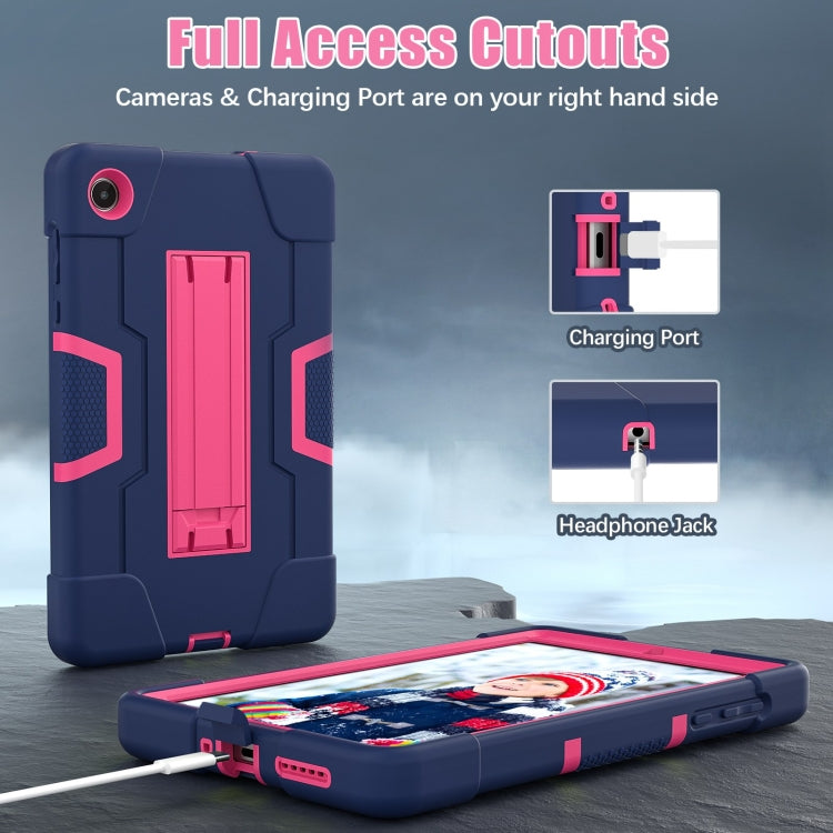 For Lenovo Tab M8 4th Gen Contrast Color Silicone Hybrid PC Tablet Case with Holder(Navy Blue Rose Red)