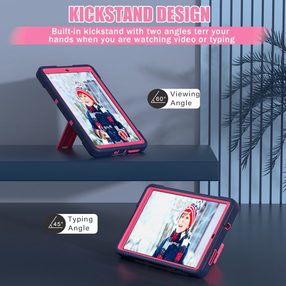 For Lenovo Tab M8 4th Gen Contrast Color Silicone Hybrid PC Tablet Case with Holder(Navy Blue Rose Red)
