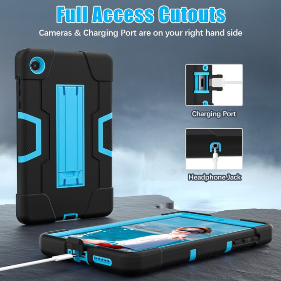 For Lenovo Tab M8 4th Gen Contrast Color Silicone Hybrid PC Tablet Case with Holder(Black Blue)