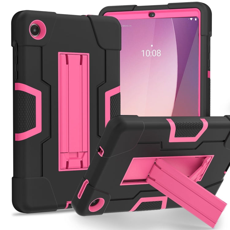 For Lenovo Tab M8 4th Gen Contrast Color Silicone Hybrid PC Tablet Case with Holder(Black Rose Red) - free shipping - PMC TechLife - Order now!