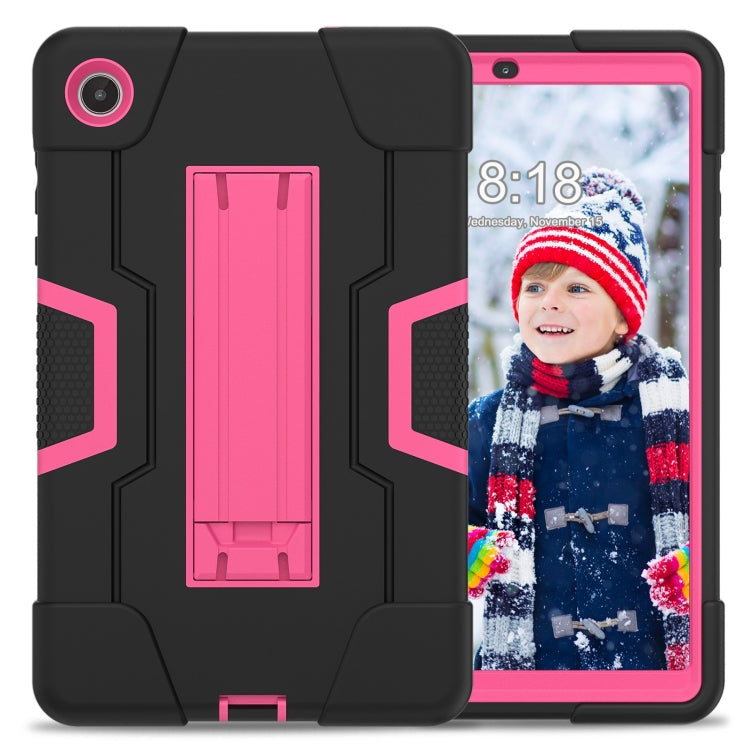 For Lenovo Tab M8 4th Gen Contrast Color Silicone Hybrid PC Tablet Case with Holder(Black Rose Red) - free shipping - PMC TechLife - Order now!