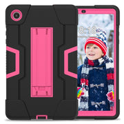 For Lenovo Tab M8 4th Gen Contrast Color Silicone Hybrid PC Tablet Case with Holder(Black Rose Red)