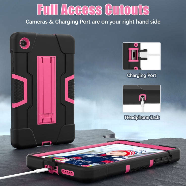 For Lenovo Tab M8 4th Gen Contrast Color Silicone Hybrid PC Tablet Case with Holder(Black Rose Red)