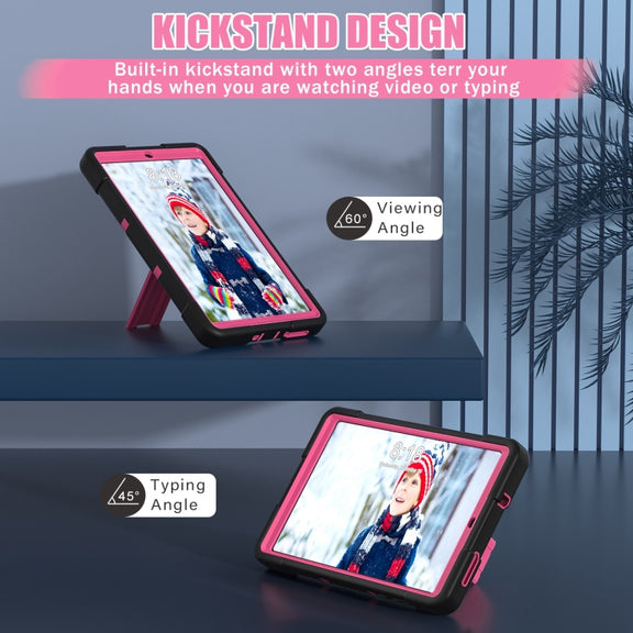 For Lenovo Tab M8 4th Gen Contrast Color Silicone Hybrid PC Tablet Case with Holder(Black Rose Red)