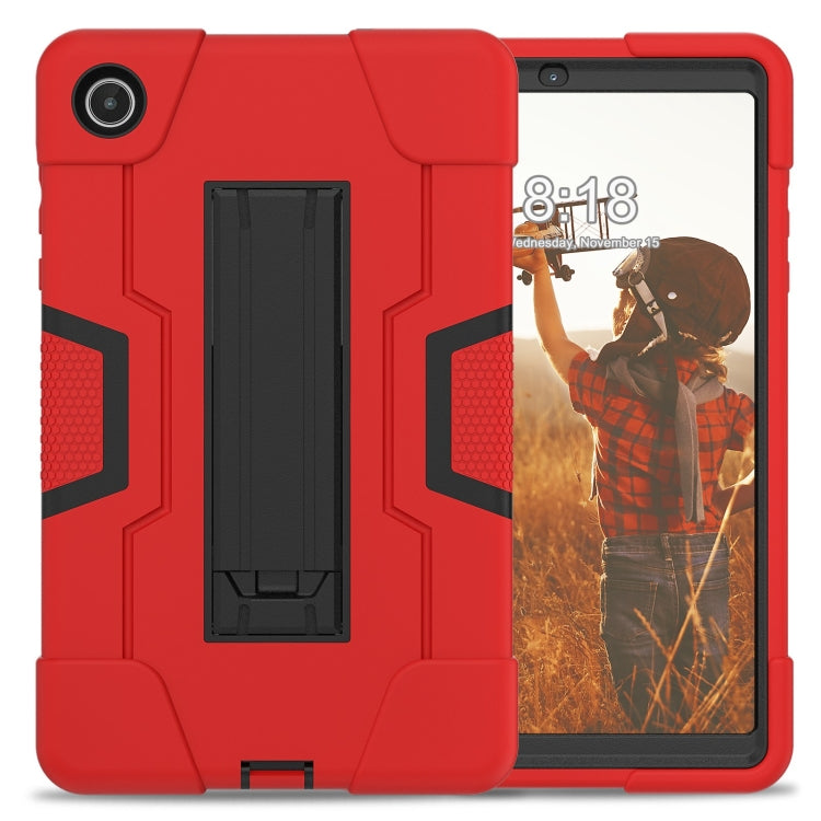For Lenovo Tab M8 4th Gen Contrast Color Silicone Hybrid PC Tablet Case with Holder(Red Black)