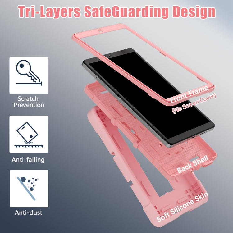 For Lenovo Tab M8 4th Gen Contrast Color Silicone Hybrid PC Tablet Case with Holder(Rose Gold)