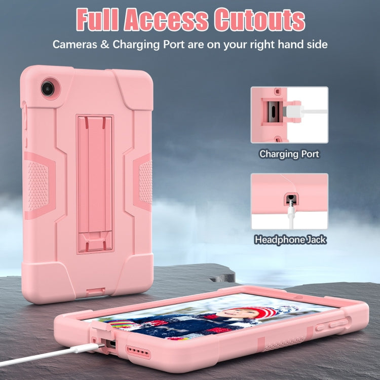 For Lenovo Tab M8 4th Gen Contrast Color Silicone Hybrid PC Tablet Case with Holder(Rose Gold)