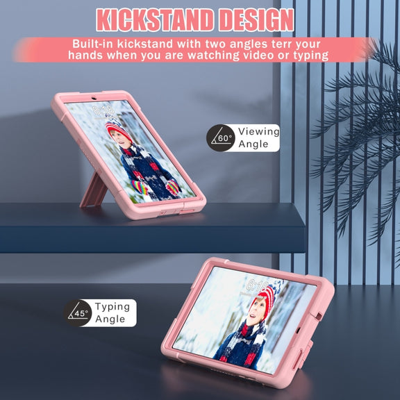 For Lenovo Tab M8 4th Gen Contrast Color Silicone Hybrid PC Tablet Case with Holder(Rose Gold)