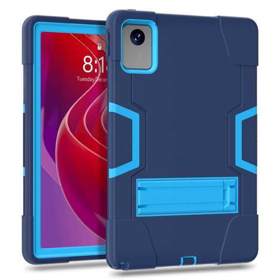 For Lenovo Tab M11/ Xiaoxin Pad 11 2024 Contrast Color Silicone Hybrid PC Tablet Case with Holder(Navy Blue)