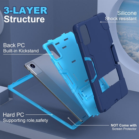 For Lenovo Tab M11/ Xiaoxin Pad 11 2024 Contrast Color Silicone Hybrid PC Tablet Case with Holder(Navy Blue)