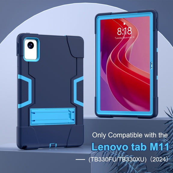 For Lenovo Tab M11/ Xiaoxin Pad 11 2024 Contrast Color Silicone Hybrid PC Tablet Case with Holder(Navy Blue)