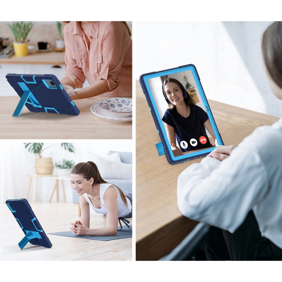 For Lenovo Tab M11/ Xiaoxin Pad 11 2024 Contrast Color Silicone Hybrid PC Tablet Case with Holder(Navy Blue)