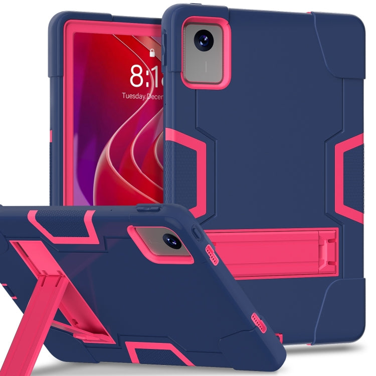 For Lenovo Tab M11/ Xiaoxin Pad 11 2024 Contrast Color Silicone Hybrid PC Tablet Case with Holder(Navy Blue Rose Red) - Lenovo by PMC Jewellery | Online Shopping South Africa | PMC Jewellery | Buy Now Pay Later Mobicred