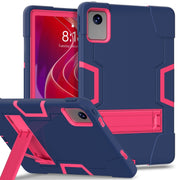 For Lenovo Tab M11/ Xiaoxin Pad 11 2024 Contrast Color Silicone Hybrid PC Tablet Case with Holder(Navy Blue Rose Red)