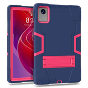 For Lenovo Tab M11/ Xiaoxin Pad 11 2024 Contrast Color Silicone Hybrid PC Tablet Case with Holder(Navy Blue Rose Red)