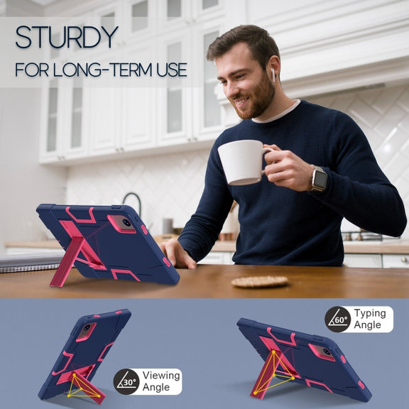 For Lenovo Tab M11/ Xiaoxin Pad 11 2024 Contrast Color Silicone Hybrid PC Tablet Case with Holder(Navy Blue Rose Red)