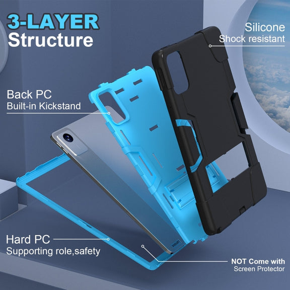 For Lenovo Tab M11/ Xiaoxin Pad 11 2024 Contrast Color Silicone Hybrid PC Tablet Case with Holder(Black Blue)