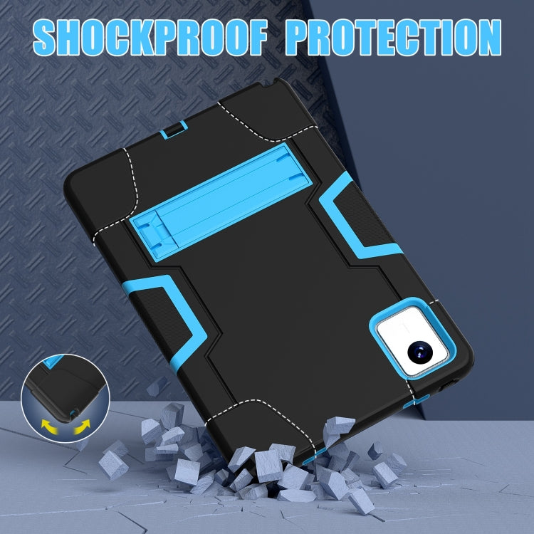 For Lenovo Tab M11/ Xiaoxin Pad 11 2024 Contrast Color Silicone Hybrid PC Tablet Case with Holder(Black Blue)