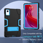 For Lenovo Tab M11/ Xiaoxin Pad 11 2024 Contrast Color Silicone Hybrid PC Tablet Case with Holder(Black Blue)