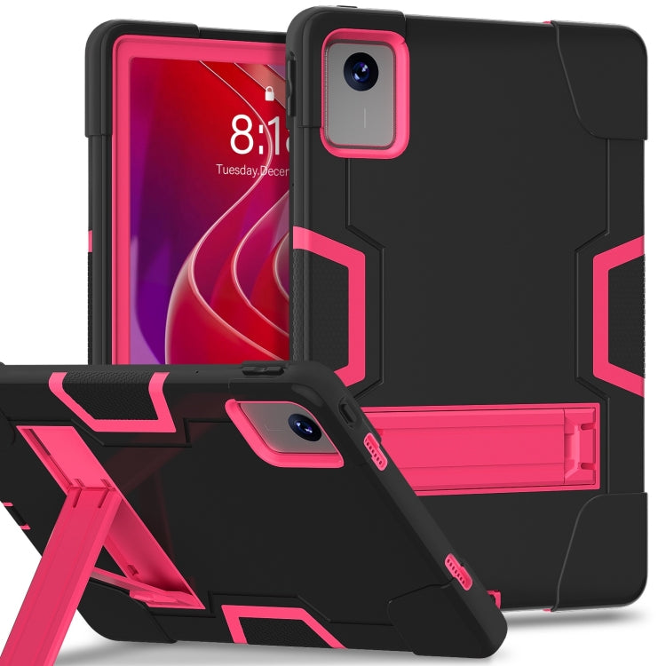 For Lenovo Tab M11/ Xiaoxin Pad 11 2024 Contrast Color Silicone Hybrid PC Tablet Case with Holder(Black Rose Red) - Lenovo by PMC Jewellery | Online Shopping South Africa | PMC Jewellery | Buy Now Pay Later Mobicred