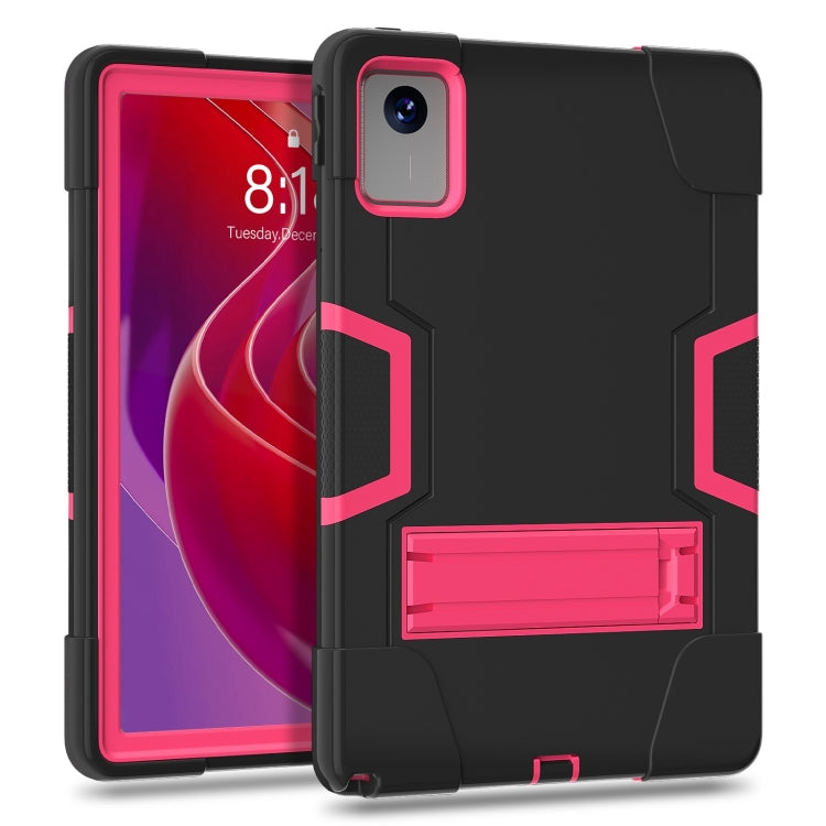 For Lenovo Tab M11/ Xiaoxin Pad 11 2024 Contrast Color Silicone Hybrid PC Tablet Case with Holder(Black Rose Red)