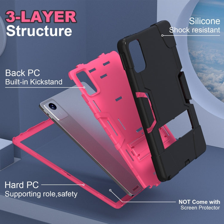 For Lenovo Tab M11/ Xiaoxin Pad 11 2024 Contrast Color Silicone Hybrid PC Tablet Case with Holder(Black Rose Red)