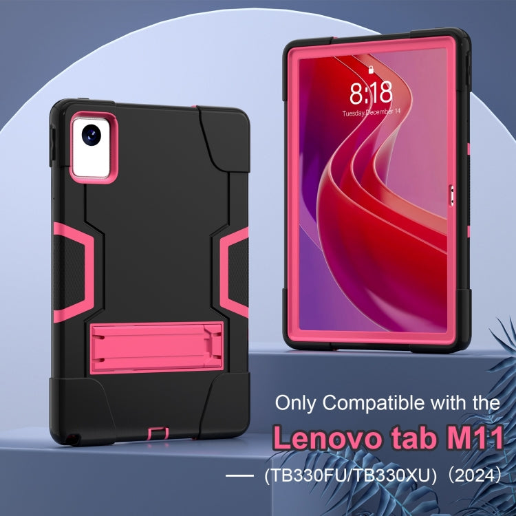 For Lenovo Tab M11/ Xiaoxin Pad 11 2024 Contrast Color Silicone Hybrid PC Tablet Case with Holder(Black Rose Red)