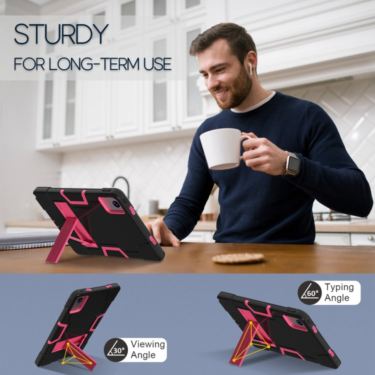 For Lenovo Tab M11/ Xiaoxin Pad 11 2024 Contrast Color Silicone Hybrid PC Tablet Case with Holder(Black Rose Red)