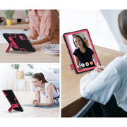 For Lenovo Tab M11/ Xiaoxin Pad 11 2024 Contrast Color Silicone Hybrid PC Tablet Case with Holder(Black Rose Red)