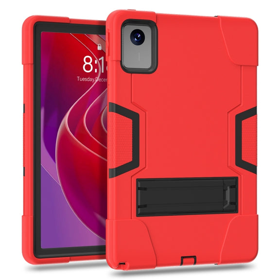 For Lenovo Tab M11/ Xiaoxin Pad 11 2024 Contrast Color Silicone Hybrid PC Tablet Case with Holder(Red Black)