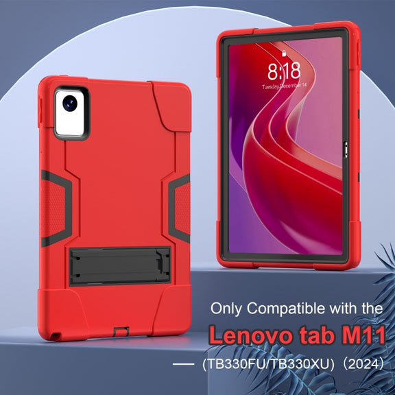 For Lenovo Tab M11/ Xiaoxin Pad 11 2024 Contrast Color Silicone Hybrid PC Tablet Case with Holder(Red Black)