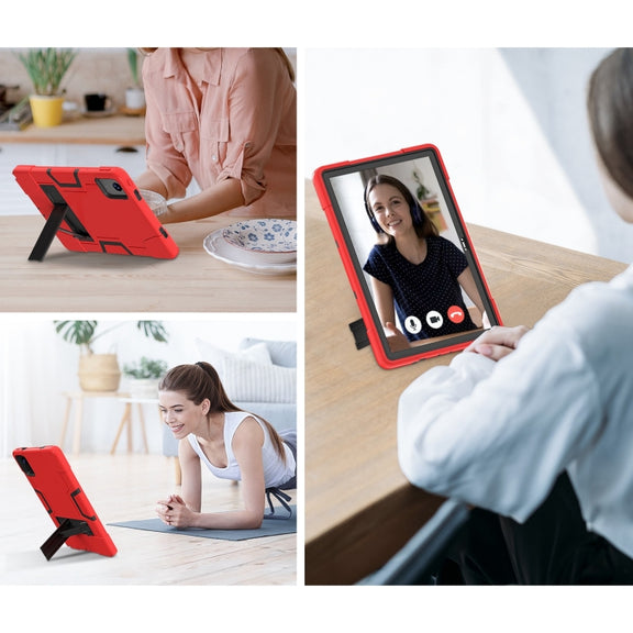 For Lenovo Tab M11/ Xiaoxin Pad 11 2024 Contrast Color Silicone Hybrid PC Tablet Case with Holder(Red Black)