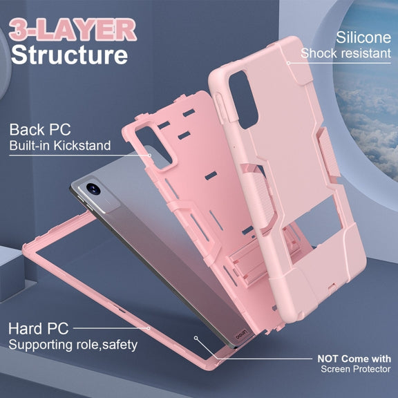 For Lenovo Tab M11/ Xiaoxin Pad 11 2024 Contrast Color Silicone Hybrid PC Tablet Case with Holder(Rose Gold)