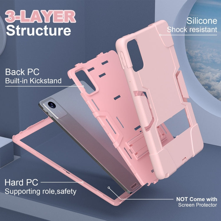 For Lenovo Tab M11/ Xiaoxin Pad 11 2024 Contrast Color Silicone Hybrid PC Tablet Case with Holder(Rose Gold)
