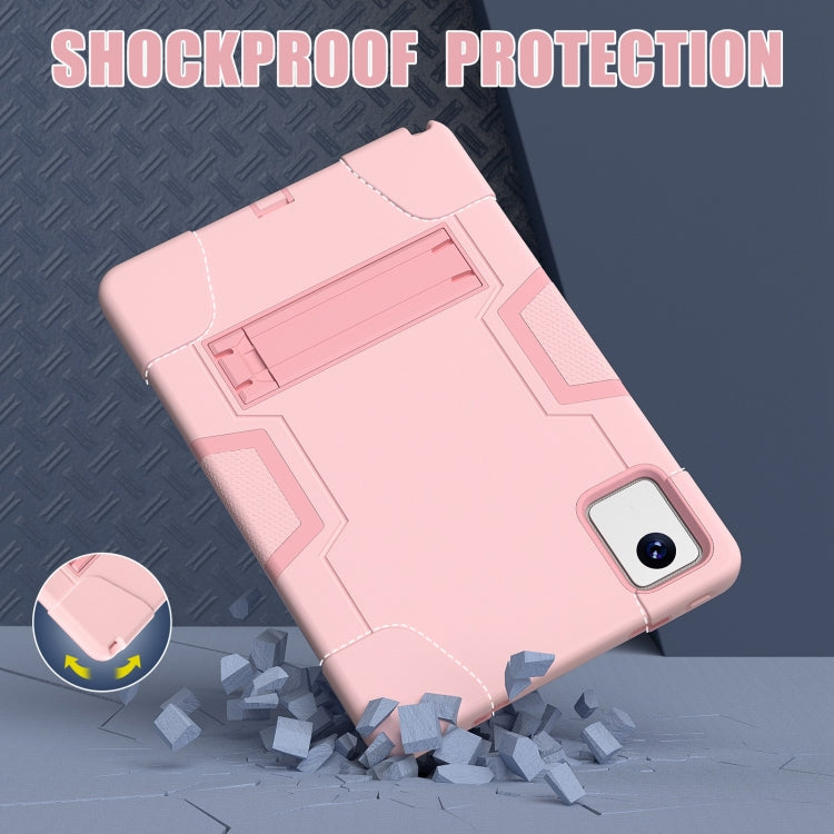 For Lenovo Tab M11/ Xiaoxin Pad 11 2024 Contrast Color Silicone Hybrid PC Tablet Case with Holder(Rose Gold)