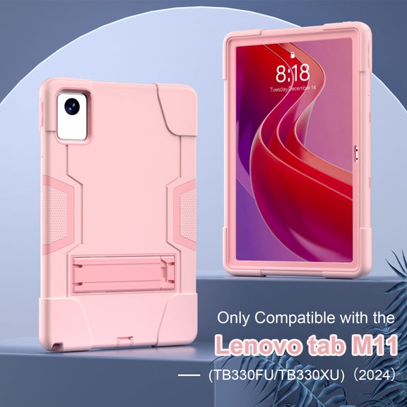 For Lenovo Tab M11/ Xiaoxin Pad 11 2024 Contrast Color Silicone Hybrid PC Tablet Case with Holder(Rose Gold)