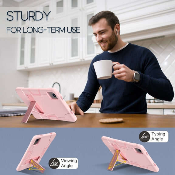 For Lenovo Tab M11/ Xiaoxin Pad 11 2024 Contrast Color Silicone Hybrid PC Tablet Case with Holder(Rose Gold)