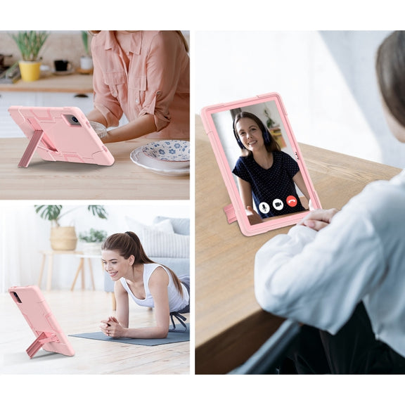 For Lenovo Tab M11/ Xiaoxin Pad 11 2024 Contrast Color Silicone Hybrid PC Tablet Case with Holder(Rose Gold)