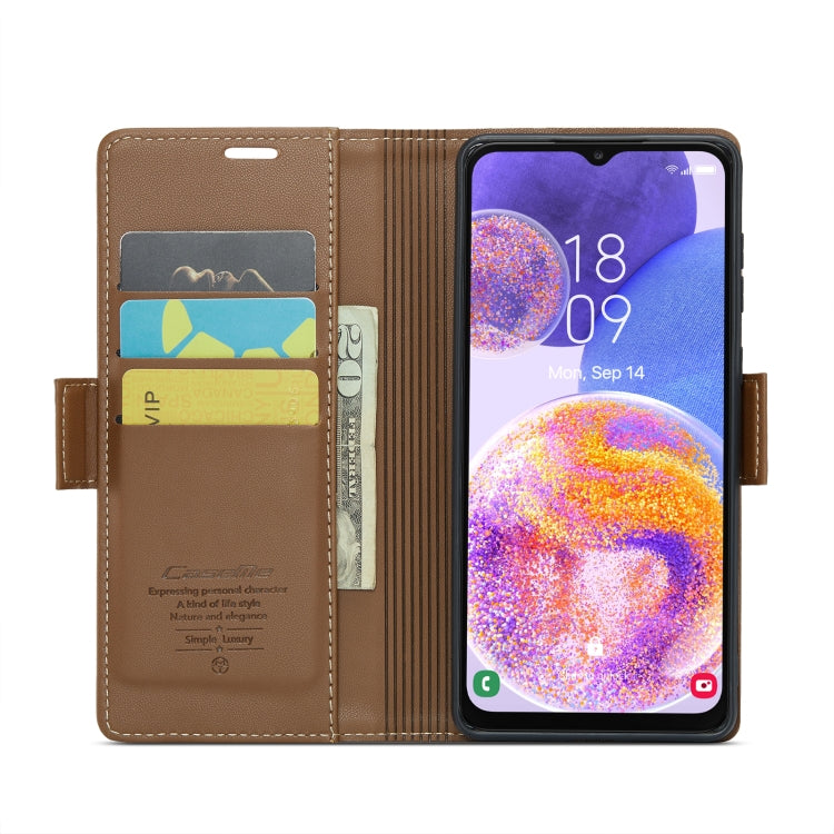 For Samsung Galaxy A23 CaseMe 023 Butterfly Buckle Litchi Texture RFID Anti-theft Leather Phone Case(Brown)