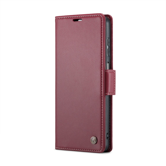 For Samsung Galaxy A23 CaseMe 023 Butterfly Buckle Litchi Texture RFID Anti-theft Leather Phone Case(Wine Red)