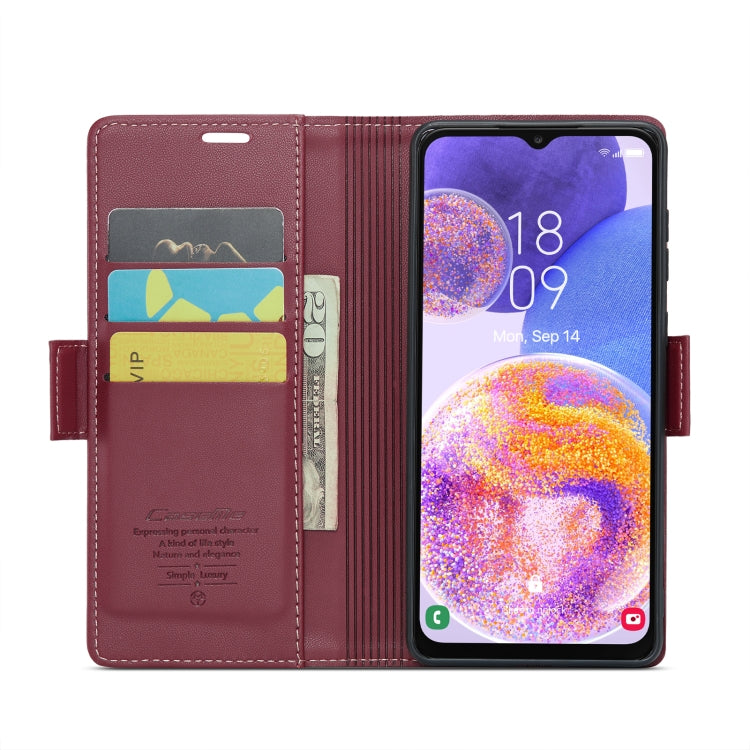 For Samsung Galaxy A23 CaseMe 023 Butterfly Buckle Litchi Texture RFID Anti-theft Leather Phone Case(Wine Red)
