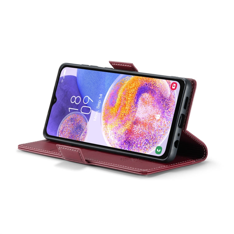 For Samsung Galaxy A23 CaseMe 023 Butterfly Buckle Litchi Texture RFID Anti-theft Leather Phone Case(Wine Red)