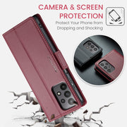 For Samsung Galaxy A23 CaseMe 023 Butterfly Buckle Litchi Texture RFID Anti-theft Leather Phone Case(Wine Red)